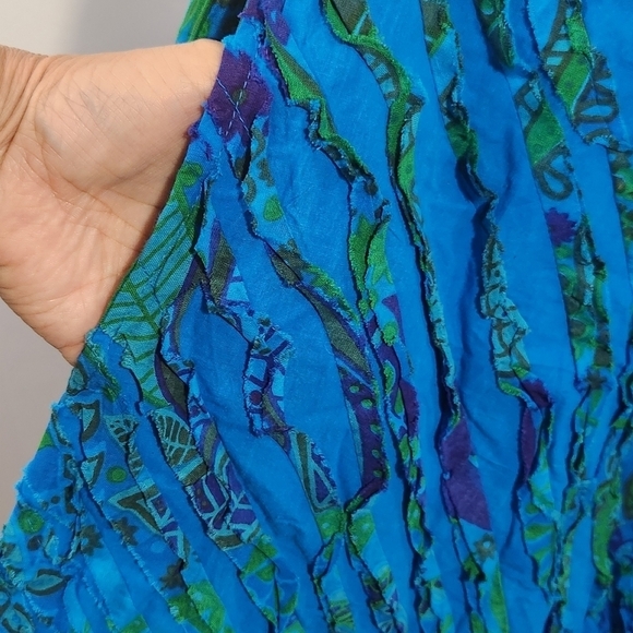 Women's Blue Textured Asymmetrical Wide Leg Shoulder Tie Pockets Jumpsuit Romper - Picture 8 of 14